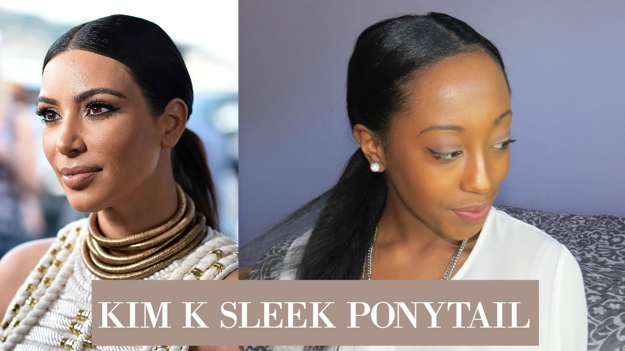 Kim Kardashian Sleek Middle Part Ponytail Tutorial Youtube