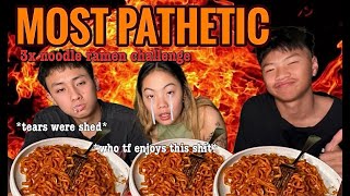 EXTREME spicy noodle challenge *I forced my brothers to do it with me*