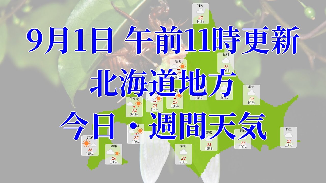 22年09月01日 木 全国 北海道地方 今日 週間天気予報 午前11時動画更新 気象庁発表データ Youtube