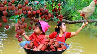 Wild Women Mother and Baby find food encounter big White Chicken & fruit eating Delicious HD