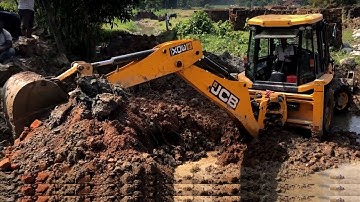 JCB Backhoe Loader Making Foundation - JCB Working Bridge Construction