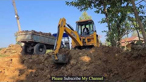 Jcb Backhoe loading soil in tractros @roadtrendmachinework