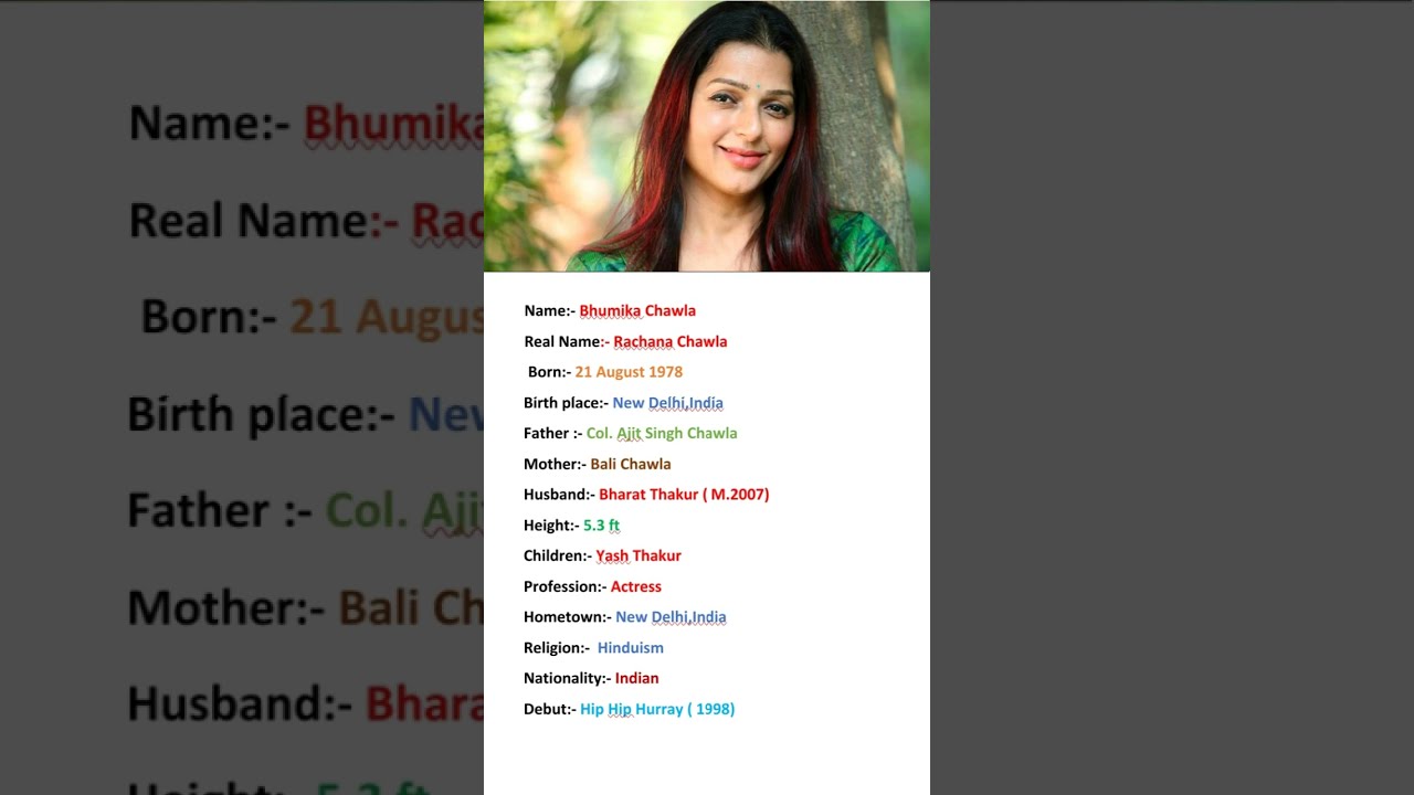 Beautiful Actress Bhumika Chawla Biography Viral Youtubeshorts Shortvideo Viralvideo Shorts