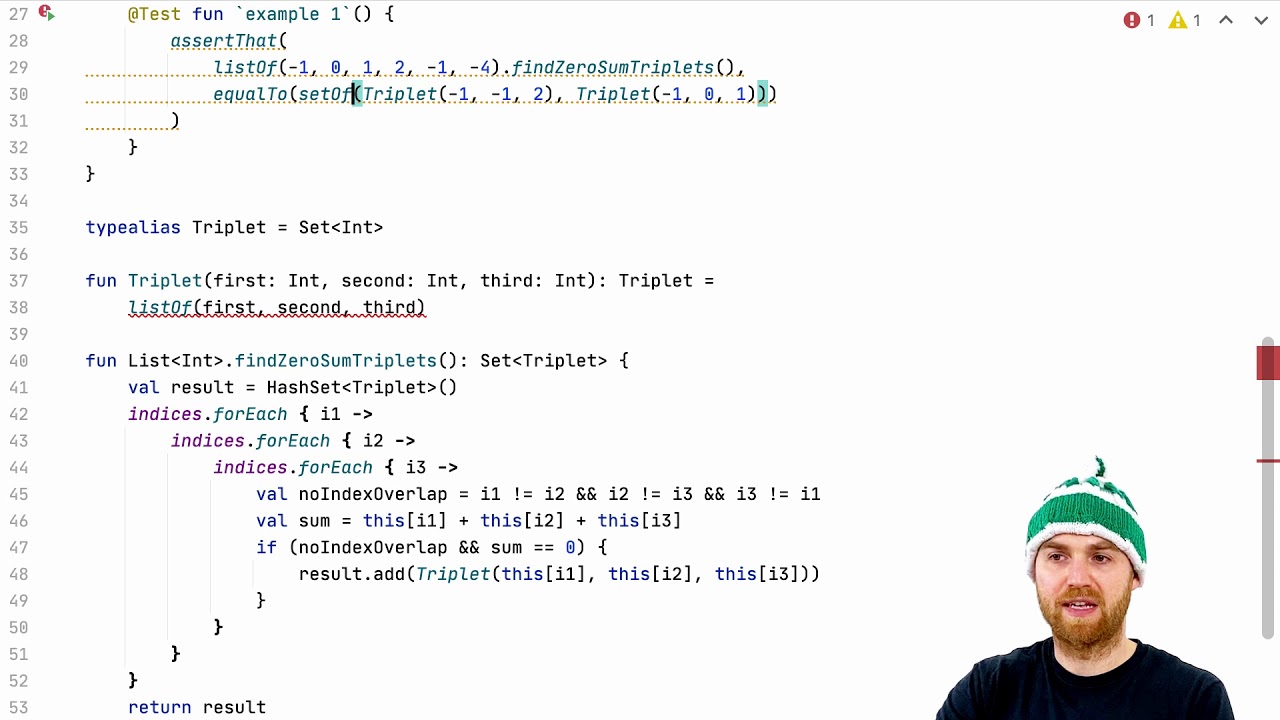 Zero sum triplets in Kotlin - YouTube
