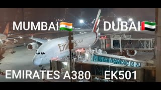 MUMBAI (BOM) TO DUBAI (DXB) EMIRATES AIRLINES AIRBUS A380-800 EK501 ECONOMY CLASS FLIGHT REPORT