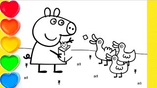 How to draw Peppa Pig Feeding Chickens//Easy Drawing Painting Coloring Peppa Pig for kids #peppapig