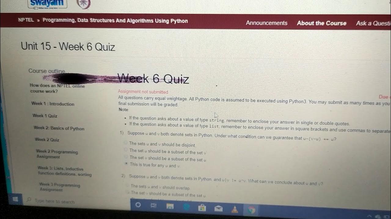 Nptel data structures and algorithms using python week 6 quiz