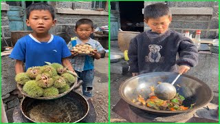 Awesome talent Rural life little boy cooking food 조리 クック