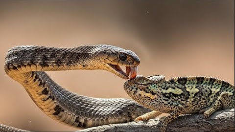 Swamp Clash: Chameleon Bites Venomous Snake While Being Attack| Animals Hunting Prey