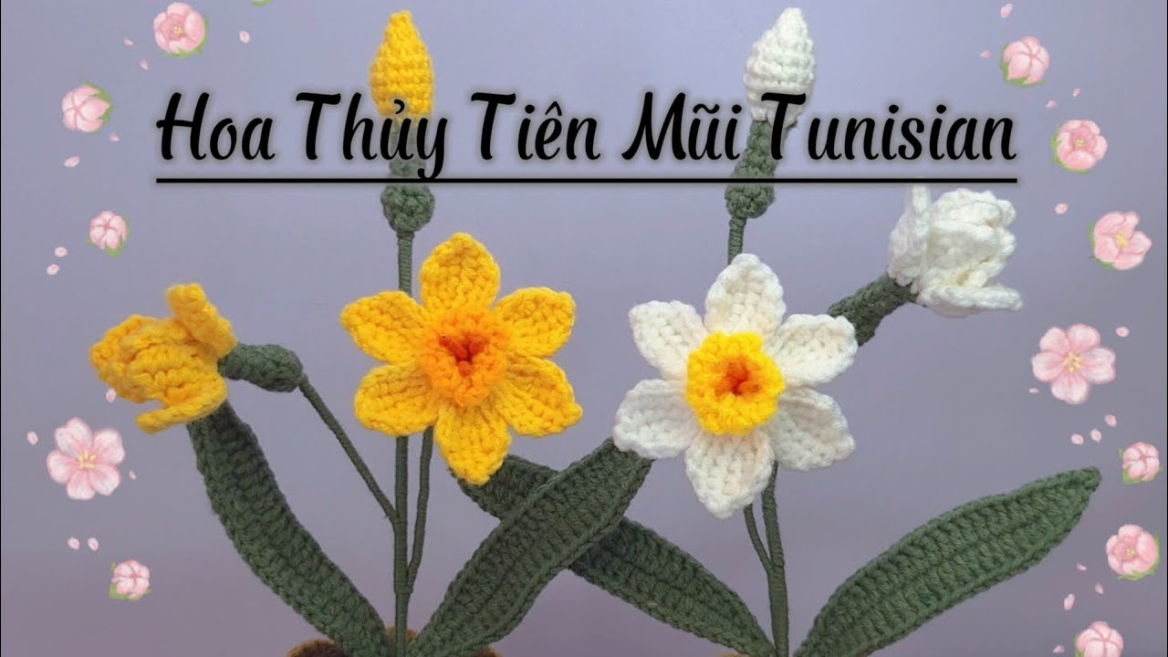 #13 Crochet Daffodils | Móc Hoa Thủy Tiên Mũi Tunisian| Lennaflower