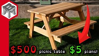 How to Build a $500 Picnic Table with $5 Easy DIY Plans!  (Classic Upload)