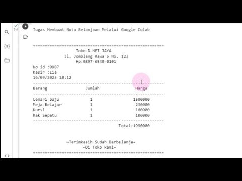 membuat nota belanja menggunakan coding memaluli google colaboratory - TUGAS TIK X7 PAK HAMZAH