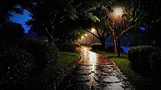 Relaxing Night Rain in a Lush Park Path , Soft Street Lamp Ambience for Sleep, Study & Stress Relief screenshot 5