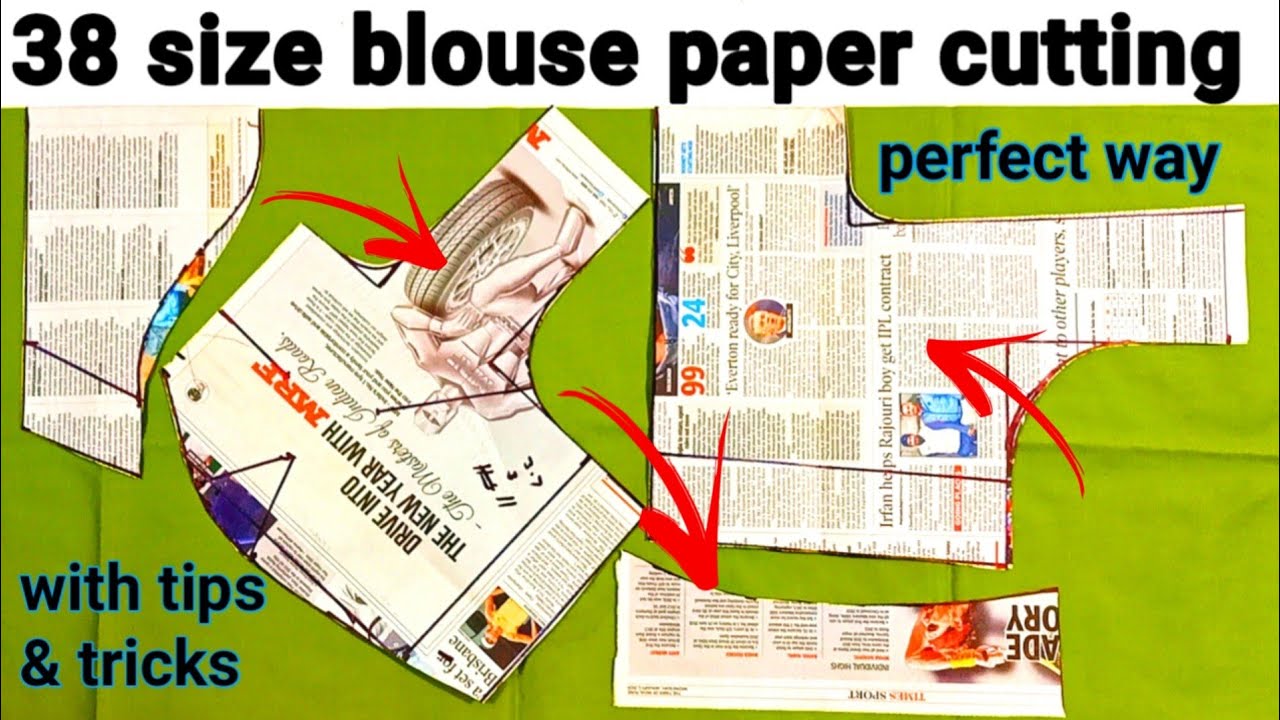 38 size blouse paper cutting in telugu | blouse cutting and stitching in telugu | blouse cutting
