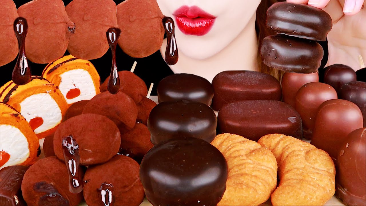 ASMR CHOCOLATE COVERED MARSHMALLOW, MOCHI, ICE CREAM, CAKE EATING SOUNDS MUKBANG 초코 마시멜로, 찰떡 먹방 咀嚼音