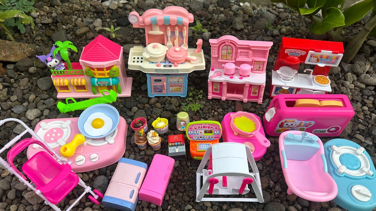 Mainan Rumah Warna Pink, Mainan Kitchen Set Cooking Toys, Es Krim, Kompor Memasak, Stroller, Bathtub