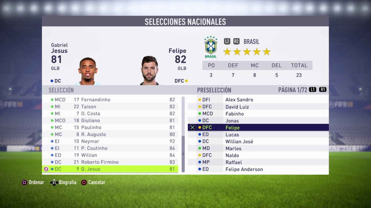 FIFA 18 BRAZIL NATIONAL FOOTBALL TEAM RATINGS