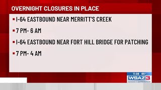 Overnight closures in place for I-64 road projects