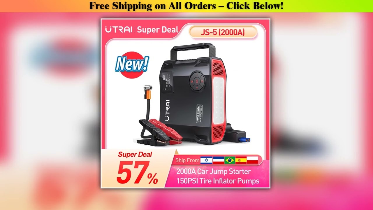 UTRAI 150PSI Air Pump Portable Car Air Compressor 2000A 4 in 1 Car Jump Starter Power Bank