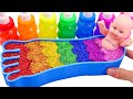 Satisfying Video l Mixing All My Slime Smoothie Rainbow Foot Bathtub Glitter ASMR #12 | BiBi Asmr