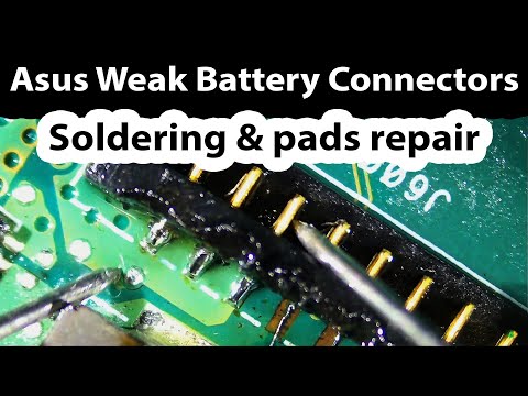 Asus laptop broken battery connector - Pads repair using wire and solder mask