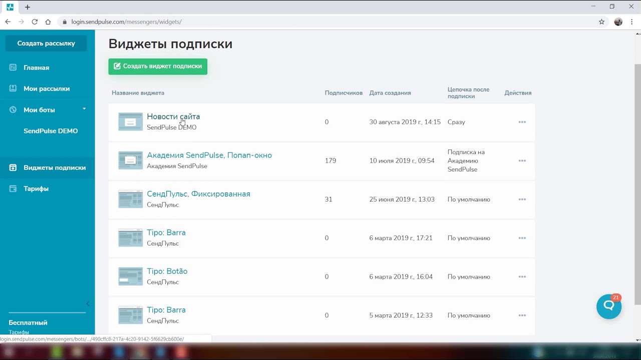 Настройка приветственного сообщения под виджет подписки