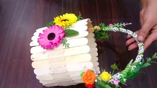 How To Make Basket Using Ice cream Sticks /  DIY Basket Craft /Popcisle stick craft