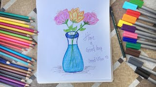 How to draw Flowers in a Vase | Art And Craft