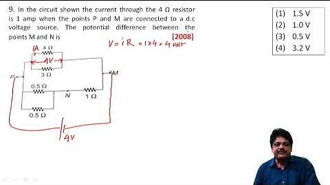 In the circuit shown the current through the 4 Ω resistor is 1 amp when the points P and M are