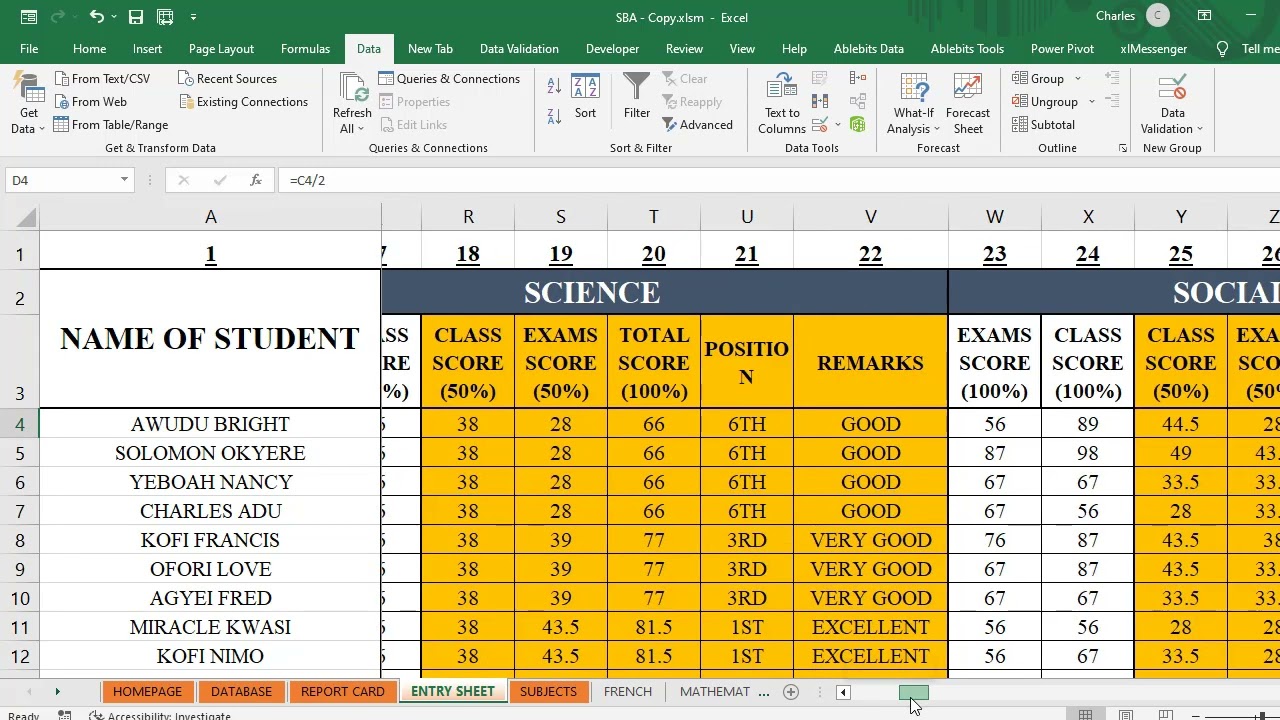 AUTO GENERATE STUDENT'S REPORT CARDS IN EXCEL
