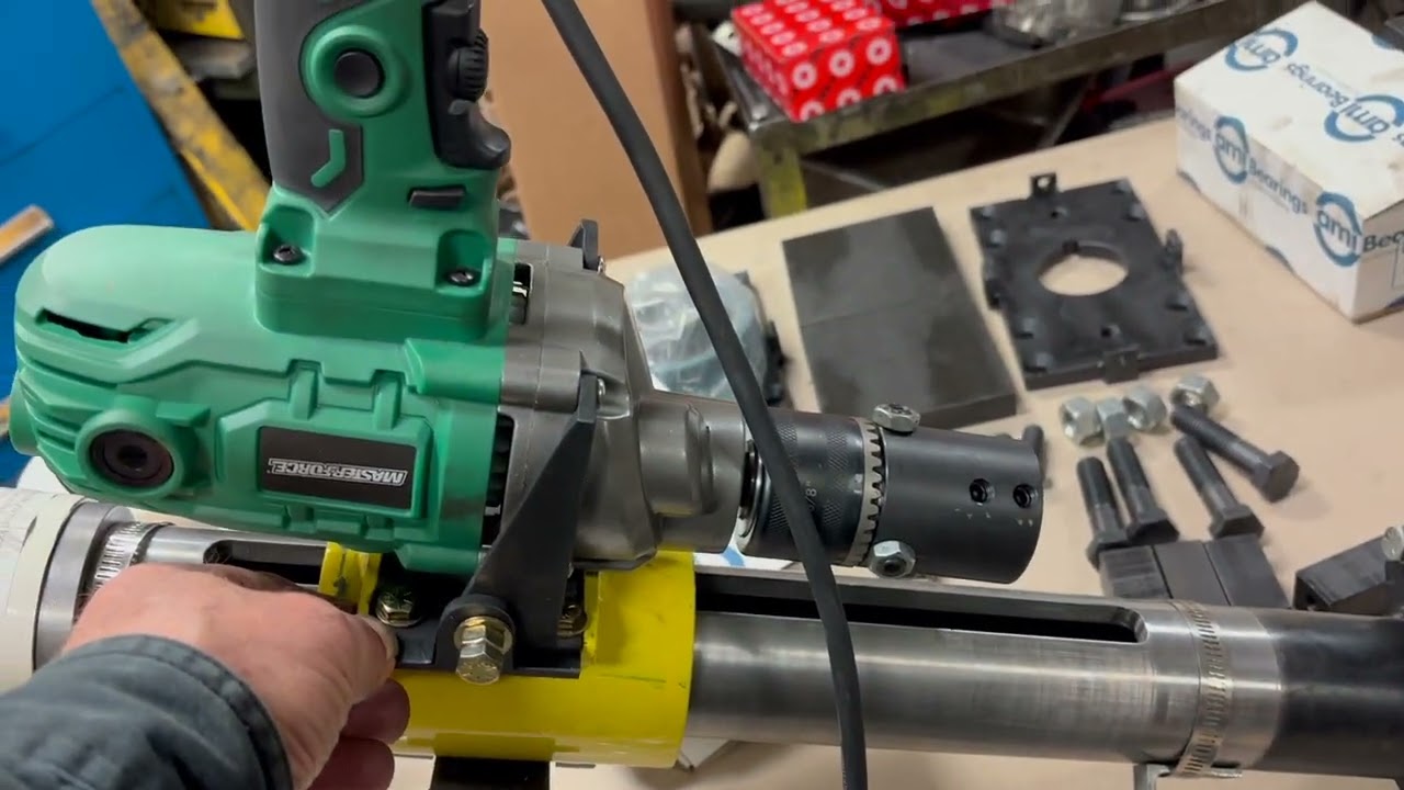 Attaching drill for power feed line boring