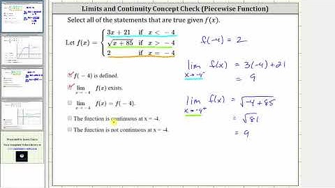 Limit and Continuity Concept Check with Piecewise Defined Function 2