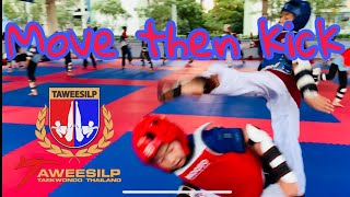 Taekwondo training, move then kick