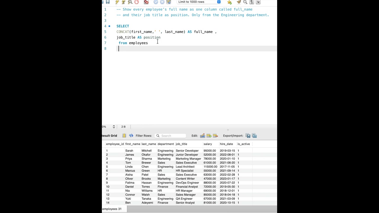 SQL SELECT STATEMENT – PRACTICE SET 1 Challenge Question 2#sql   #coding #sqlchallenge 