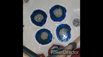 Geode coasters with mica powders + silver foil flakes