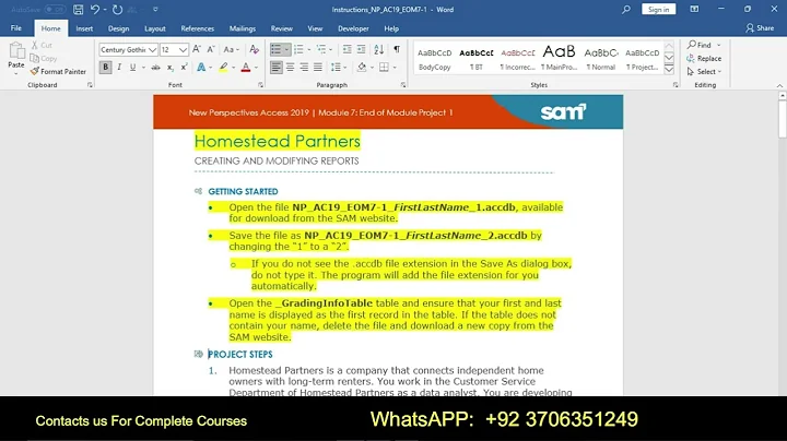 Access Module 7 SAM End of Module Project 1 | NP_AC19_EOM7-1 | Homestead Partners | #Access Module 7