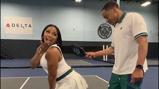 Toya Johnson-Rushing and her Husband Robert Rushing try Pickle ball for the first time