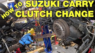 How to change your clutch in your Suzuki Carry kei truck, reattach driveshaft and transmission too.