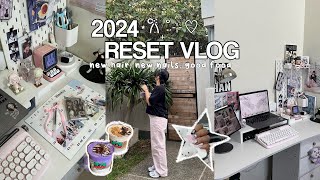 reset vlog for 2024 🍧 aesthetic cafes, hair treatment, gel nails, desk setup, cozy productive vlog