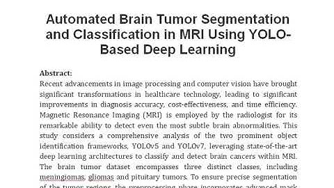 Automated Brain Tumor Segmentation and Classification in MRI Using YOLO Based Deep Learning