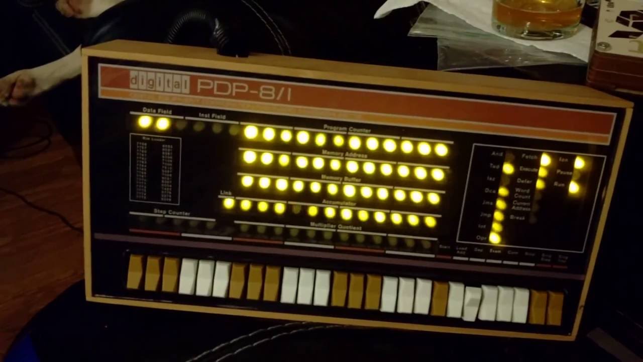 PiDP-8 front panel displaying the loading and running of "Adventure"