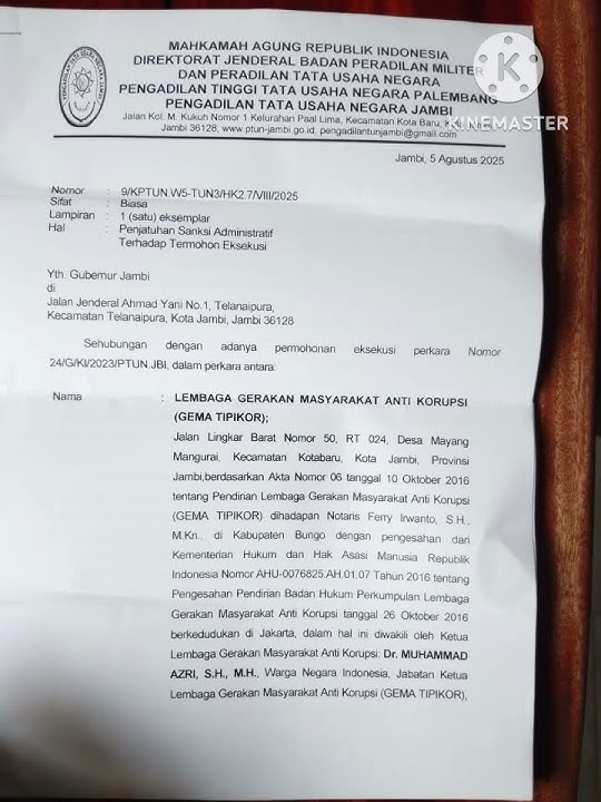 PTUN jambi perintahkan Gubernur jambi berikan sanksi ke Bupati tebo#keputusan