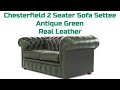 Chesterfield 2 seater sofa settee antique green real leather