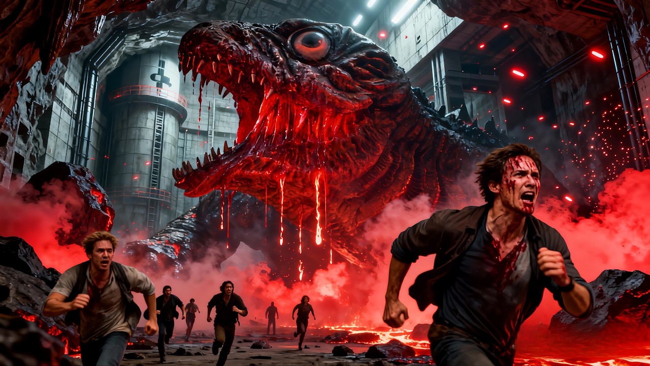 ⁣Epic disaster film: Rampaging mutant beast escapes the lab, humans flee to survive