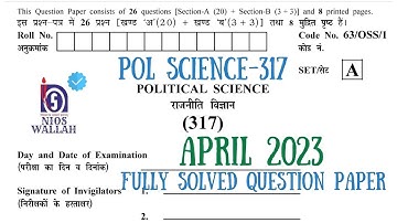 Pol Science-317, 2023 Exam Solved Sample Paper Class-12th, NIOS Fully Solved Last Year Question Pape