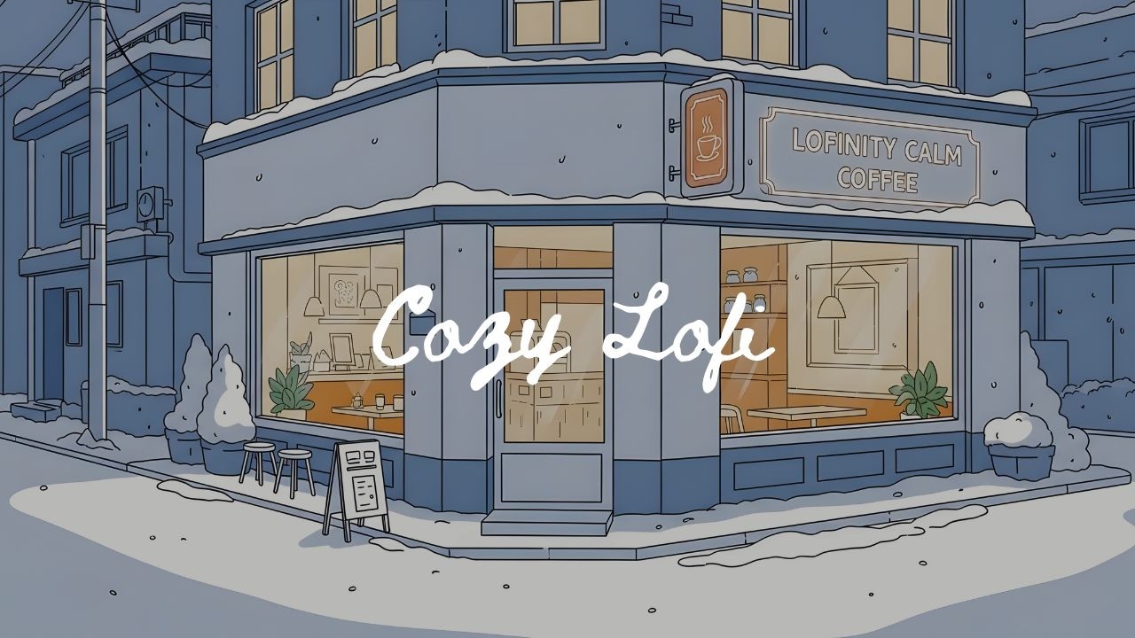 Snowy Evening Café Ambience ☕ Soft Lofi Music for Focus, Study, Work