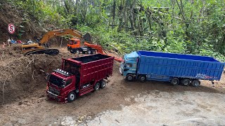 Proyek baru Aksi #50 Dump Truk Hino 500 Merah Muatan Tanah Merah, RC Beko Excavator WL Model 16800