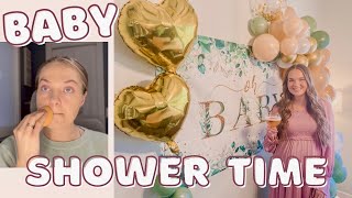 GRWM FOR MY BABY SHOWER! makeup, hair, maternity dress