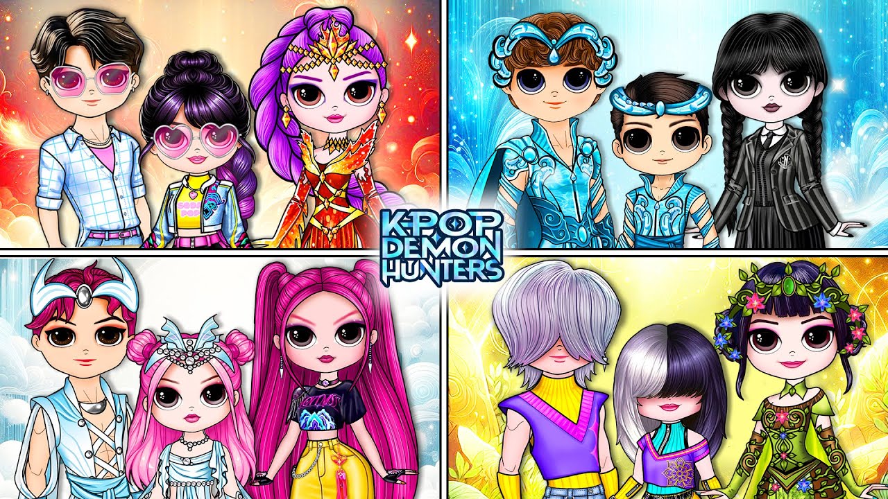 Охотники на демонов в стиле K-Pop: Руми, Мира, Зои, семьи четырёх стихий | Бумажные куклы своими ...
