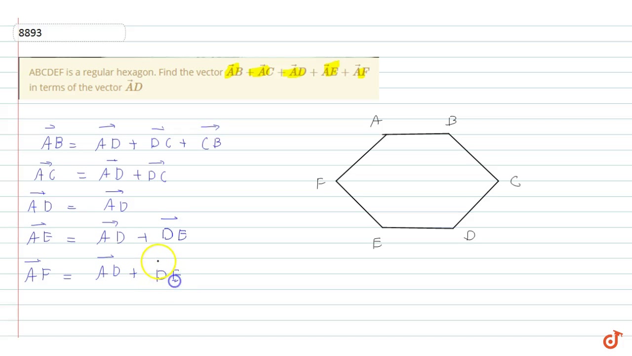 Abcdef Is A Regular Hexagon Find The Vector Vec Ab Vec Ac Vec Ad Vec Ae Vec Af In Te Youtube